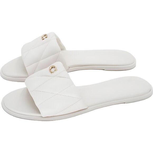 Coach Holly Quilted Puffy Slide Sandals Chalk Leather Women's US 10M - Picture 2 of 6